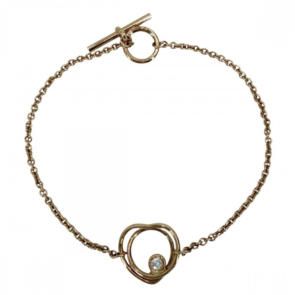 HERMES 18k Gold Diamond Heart Charm Bracelet